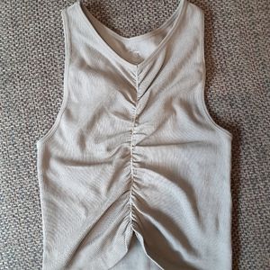 Tan Sinched Crop Top/ Yoga/ XS-S